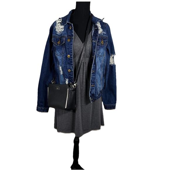 Women’s Gray A-Line V-neck Dress With Tie Size Medium - Picture 3 of 6